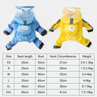 Waterproof Dog Raincoat | Full-Body 4-Leg Rain Jacket for Small & Medium Dogs